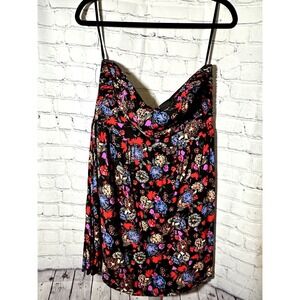 Torrid Floral Strapless Mini Dress Size 16 Black Multi Sweetheart Rayon Summer